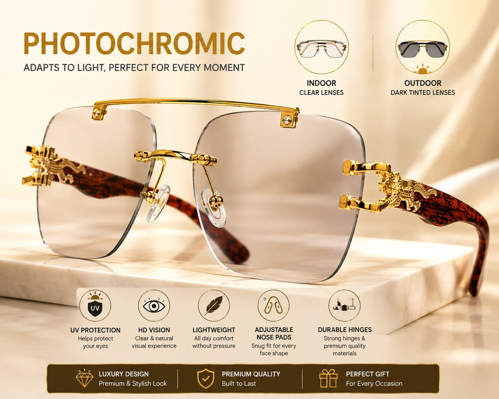 Men's Rimless Photochromic Sunglasses.